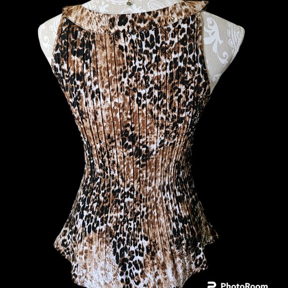 Fred David - Leopard Animal Print Pleated Shirt size Med Petite - Picture 4 of 7